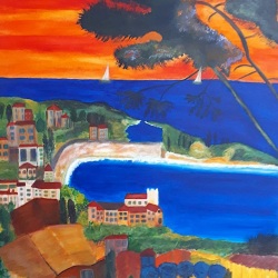 Crépuscule au village-80X120