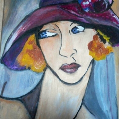 Femme au chapeau rouge 48x50